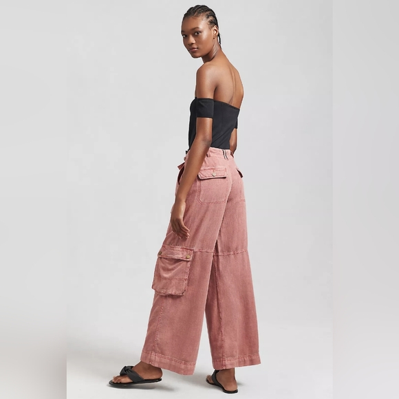 Anthropologie Pilcro Beach Coral Pink Linen Blend Cargo Pants 29 - Picture 2 of 7